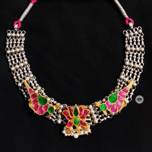 Lotus Kundan Silver Necklace