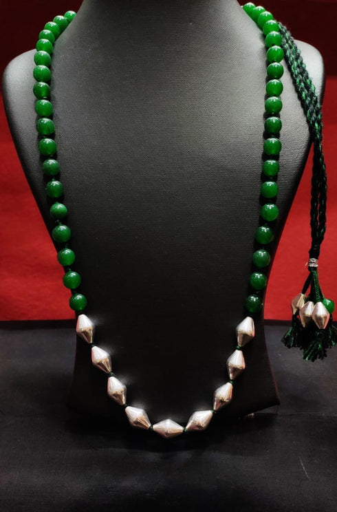 Dholki Green Beads Single Line Necklace