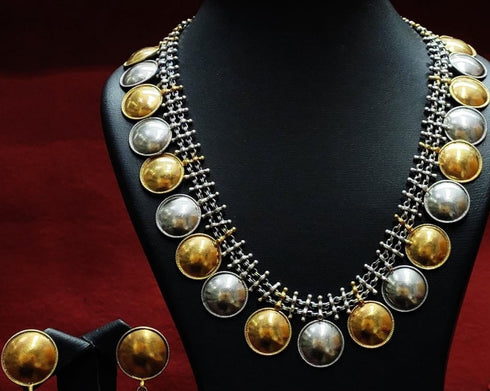 Dual tone necklace earring set