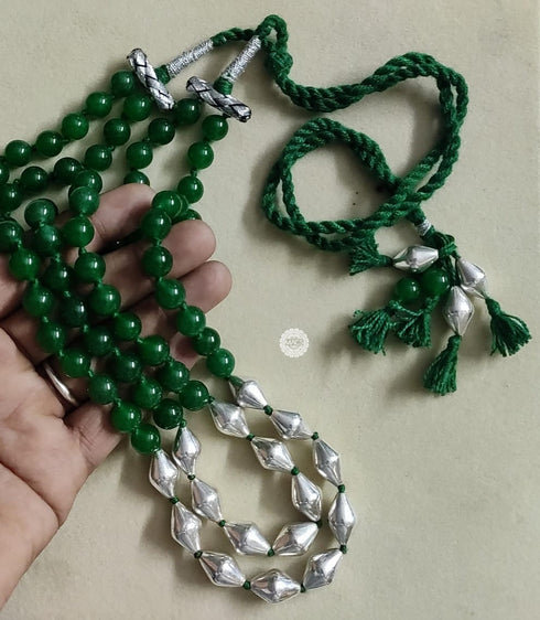 Dholki Green Beads Semiprecious Necklace