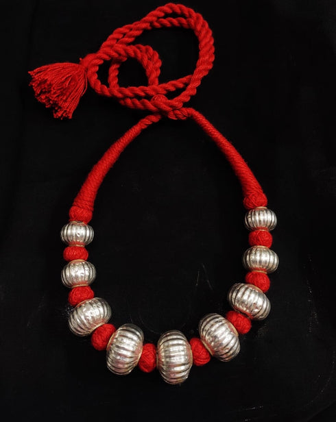 Wax Carved Beads Silver Necklace (oversized beads)