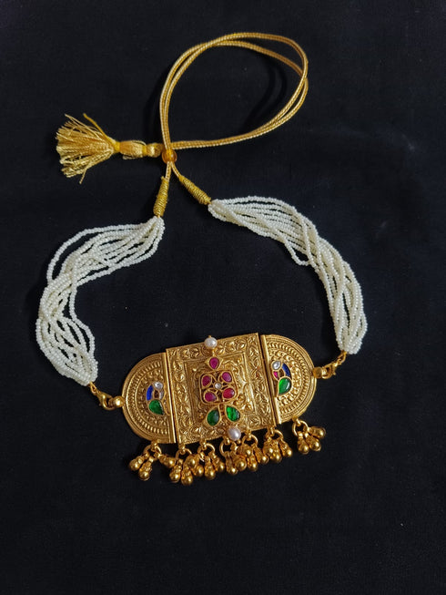 925 Gold plated Kundan Pearl Choker