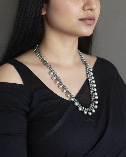 Tribal silver ball necklace
