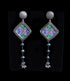 Handpainted silver earrings, Oxidised Sterling silver Glass Earrings, Blue hand painting pearl earrings