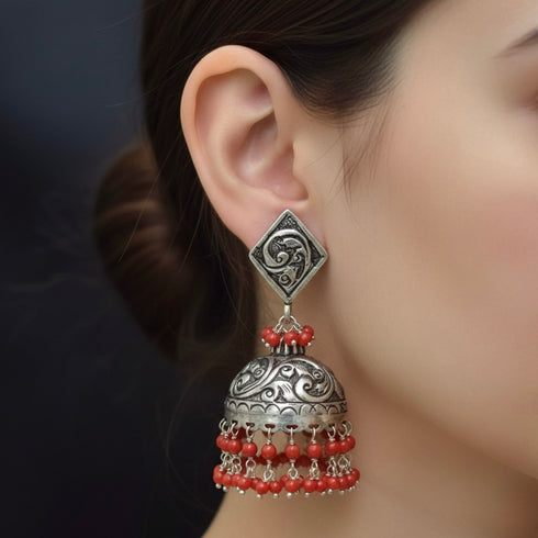 925 Silver Coral Jhumka