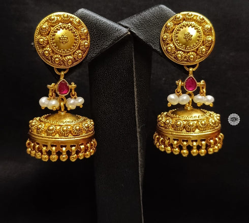 925 Gold plated Temple Jhumka