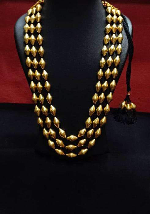 Three Line Gold Dholki Necklace