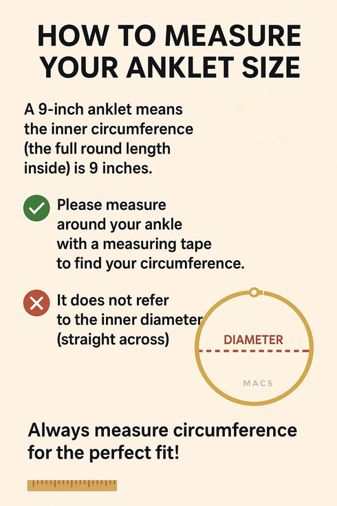 Instructions on how to measure ankle size with a diagram and text.