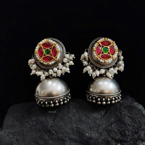 Kundan Silver Pearl Jhumka