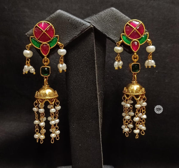 Delicate Multi-Kundan Pearl Jhumka