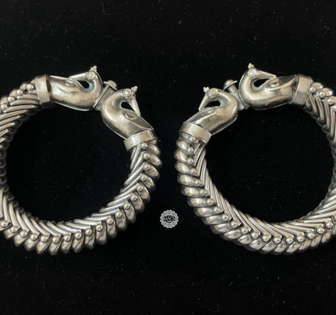 Peacock sutlada bangles, Shinde Shahi toda, 925 silver kada, peacock kada, Sutarla bangles in silver