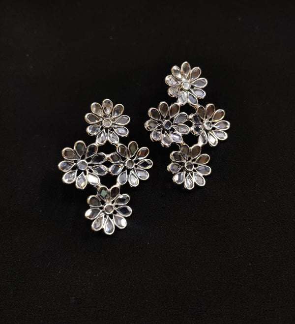 White Stone Stud Earrings, Multi flower Studs, Crystal Earrings 925 silver
