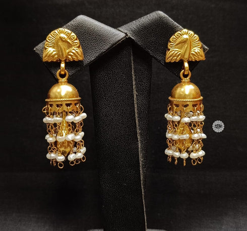 925 Peacock Pearl Gold Jhumka