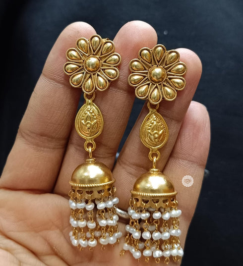 Goldplated Pearl Flower Jhumka