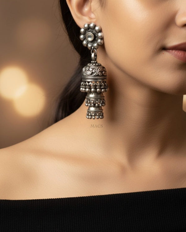 Silver Layered Statement Jhumka