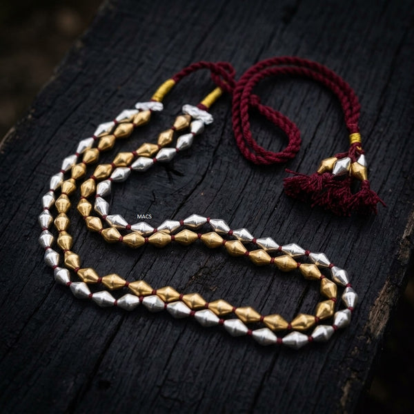Two Line Silver-Gold Dholki Necklace