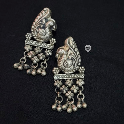 925 pure silver peacock jali earrings, Rajasthani Mewad floral work earrings