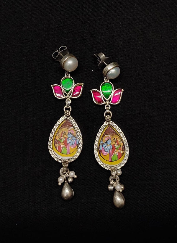 Kundan Silver Painting Earrings