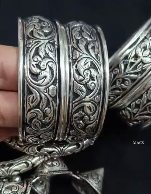 Chitai Work Silver Bangles (Pair, Size 2.6)