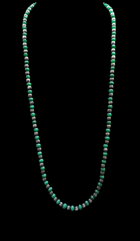 Green melon silver beads necklace