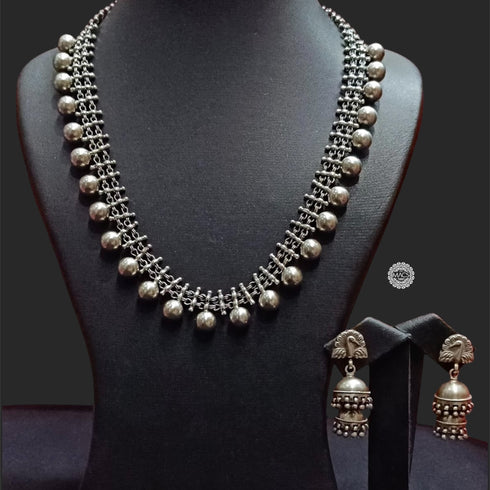 925 Silver ball necklace-jhumka set
