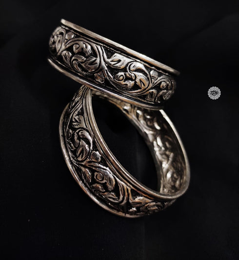 Chitai Work Silver Bangles (Pair, Size 2.6)