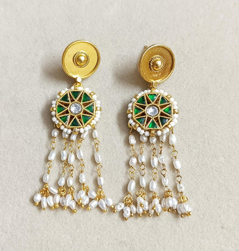 Green Kundan Pearl Earrings
