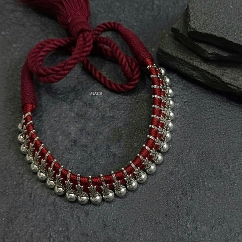 Traditional 925 sterling silver bead thread choker necklace