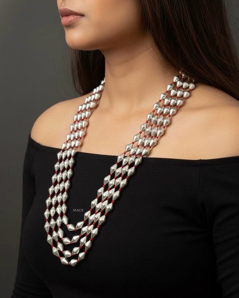 Silver 4 line Dholki Necklace