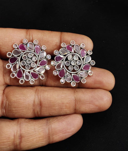 White and Pink Crystal Flower Studs