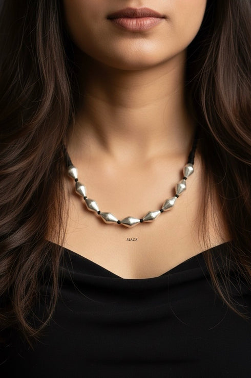 925 silver dholki choker necklace with black thread