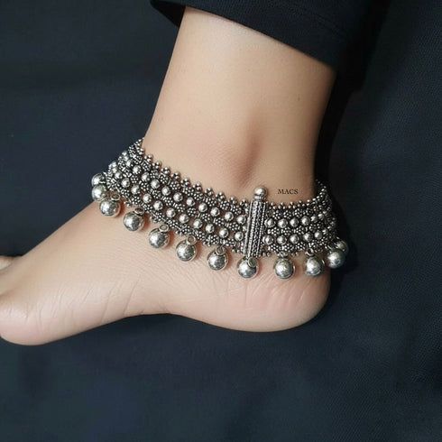 925 bold pure silver rawa anklet with large ball beads