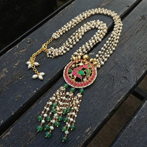 925 Peacock Kundan Pearl Necklace