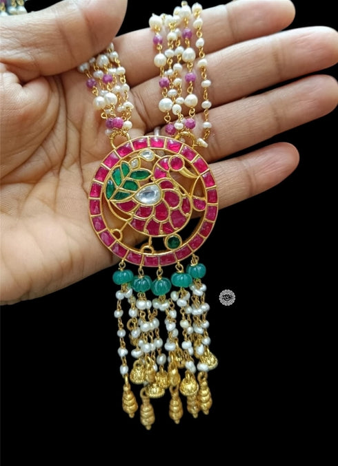 925 Peacock Kundan Pearl Necklace