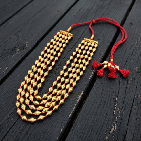 Gold Dholki 5 line Necklace