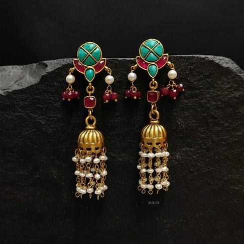 Turquoise Kundan Pearl Jhumka