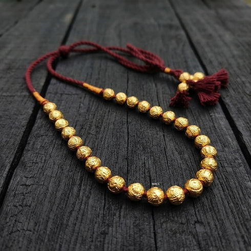 Gold plated Wax Carved Short Necklace
