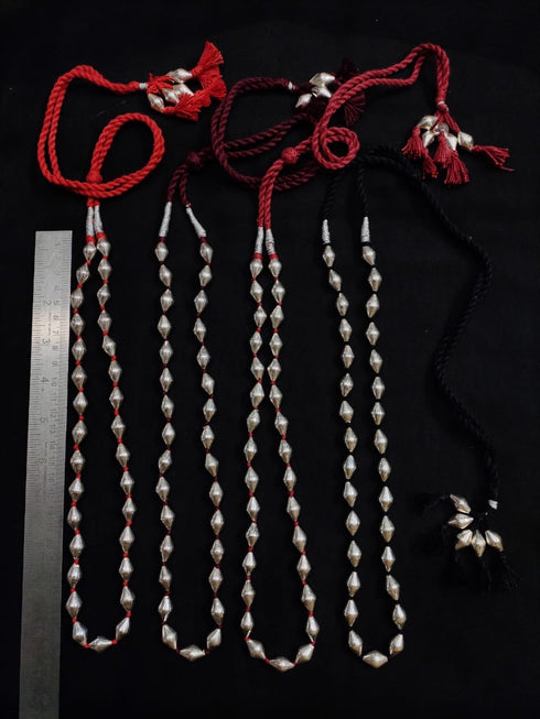 Single Line Dholki Beads Silver Necklace