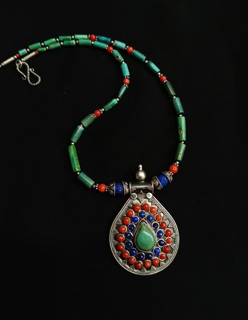 925 Silver Coral Lapis necklace