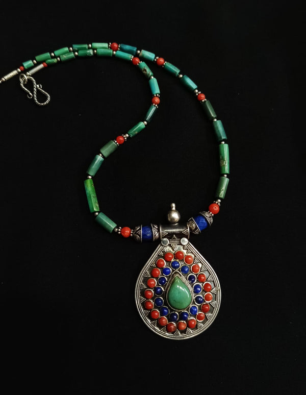 925 Silver Coral Lapis necklace
