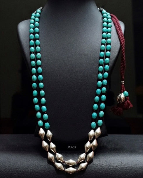 Turquoise Dholki Beads Necklace