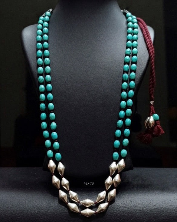 Turquoise Dholki Beads Necklace