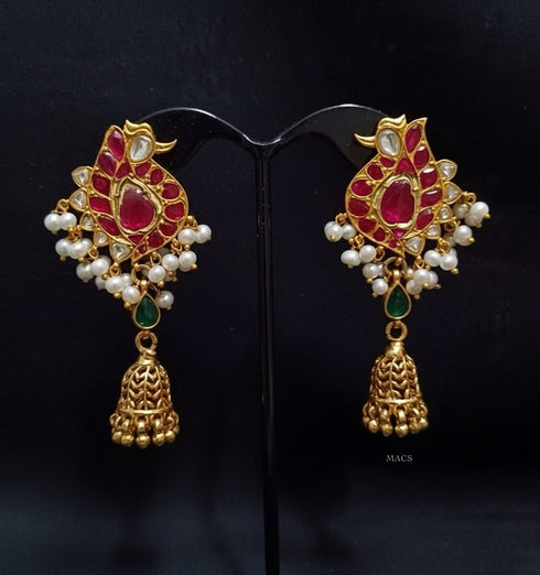 925 Kundan Peacock Jhumka