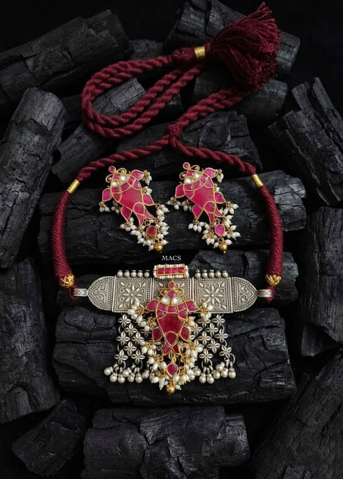 925 Silver Kundan Fish Set
