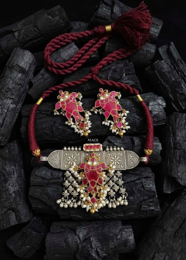 925 Silver Kundan Fish Set