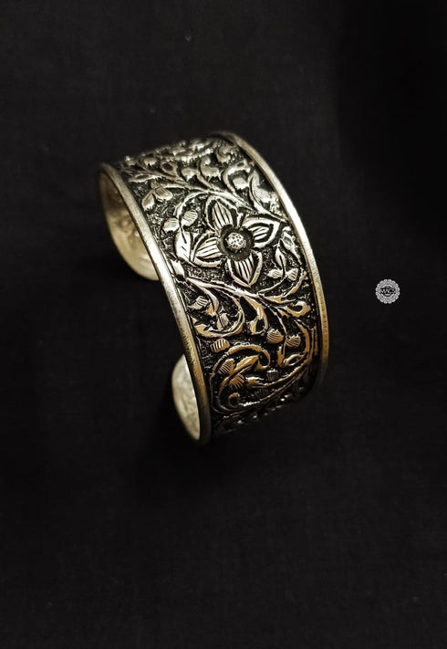925 Adjustable Silver Chitai Kada, Sterling Silver Handmade unisex floral cuff bangle