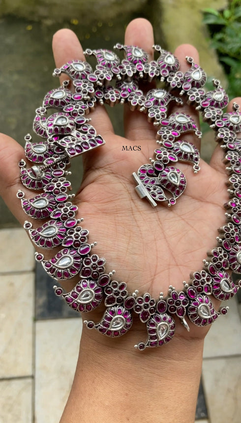 92.5 pure silver kundan-kemp mango necklace (pre order)