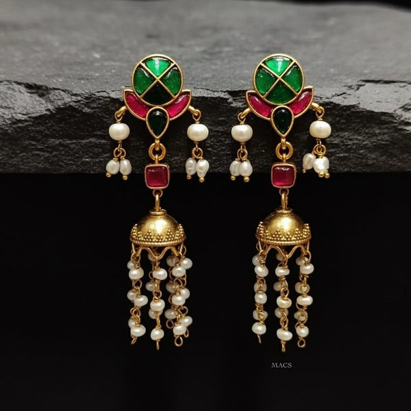 Delicate Multi-Kundan Pearl Jhumka