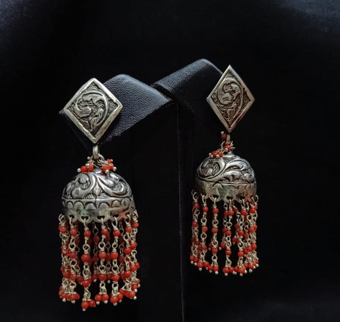 925 Silver Coral Jhumka