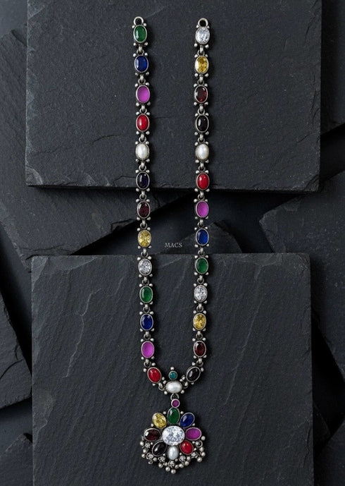 925 Silver Navratna Necklace (pre order)